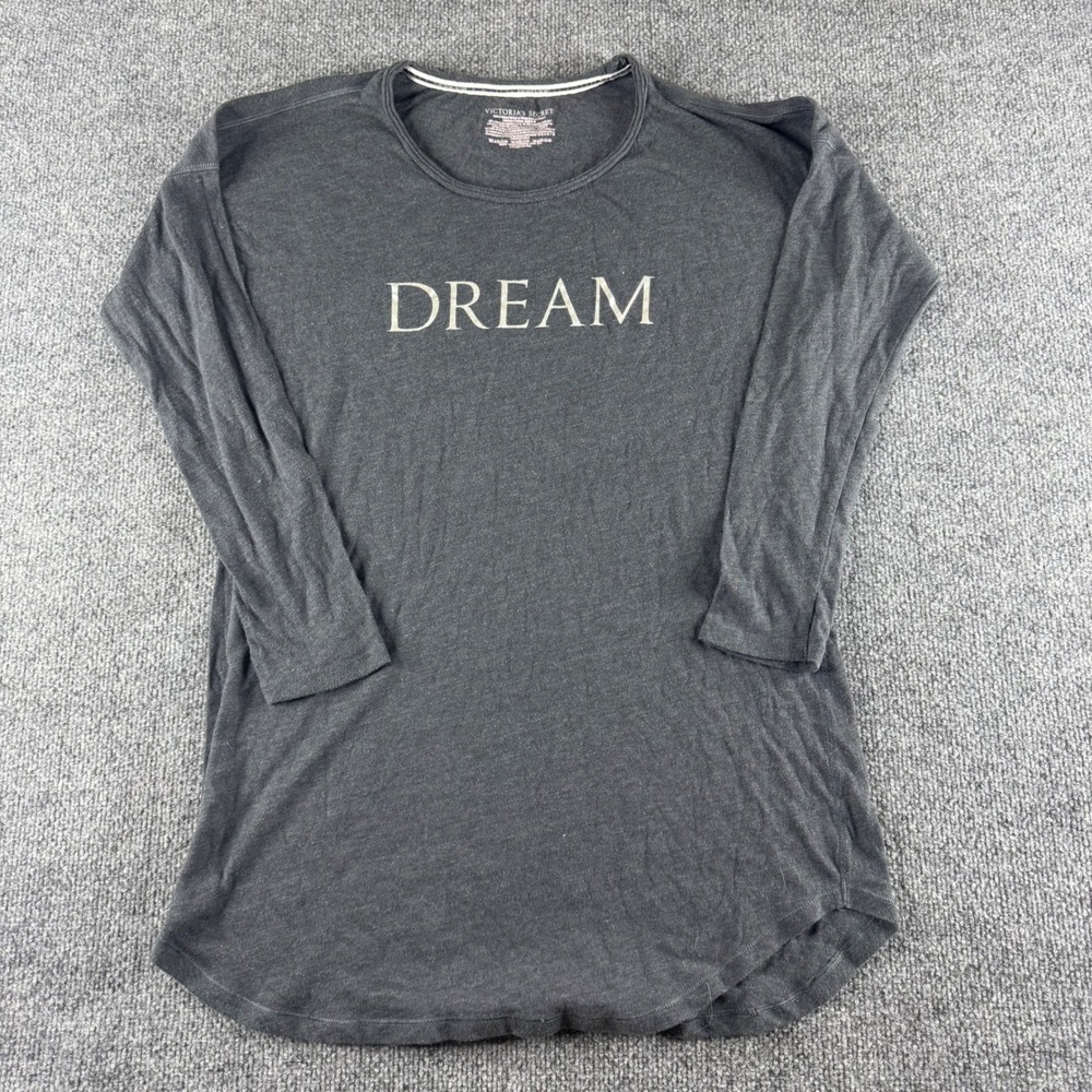 Victorias Secret Dream Graphic Sleep Shirt Charcoal Gray Long Sleeve Small